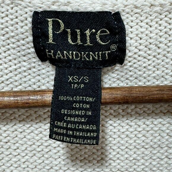 Pure Handknit Sweater Vest Women's XS/S Tan Collared Tie Front Ruffle Hem Cotton - Picture 7 of 12